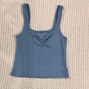 American Eagle Outfitters Blue Ruched Crop Tank Top